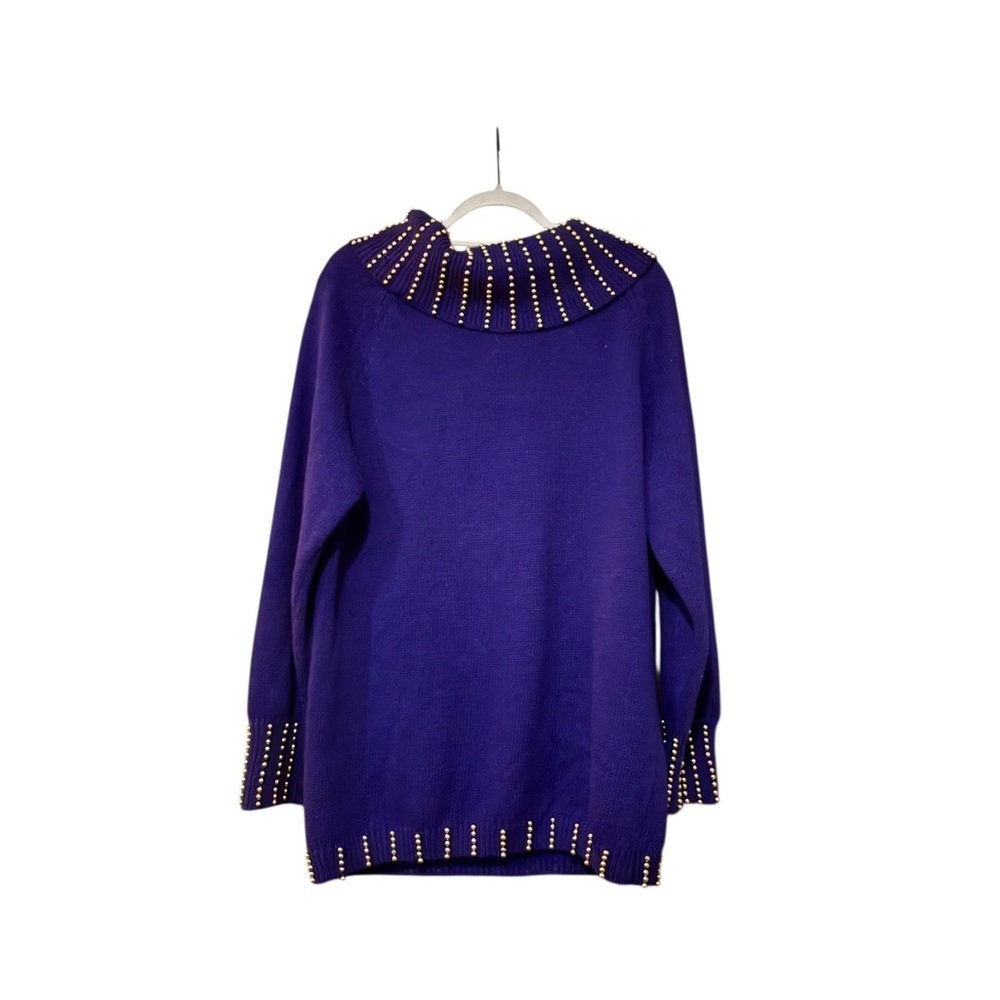 Vintage Purple Studded Knit Sweater Beaded Collar Size M - Picture 4 of 12
